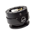 NRG Innovations Gen 2.0 steering wheel quick release adapter with a black body and black ring finish.