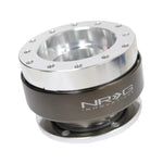 NRG Gen 2.0 steering wheel quick release with a silver aluminum body and polished chrome ring