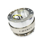 NRG Innovations Gen 2.0 steering wheel quick release with a shiny silver body and brushed silver ring