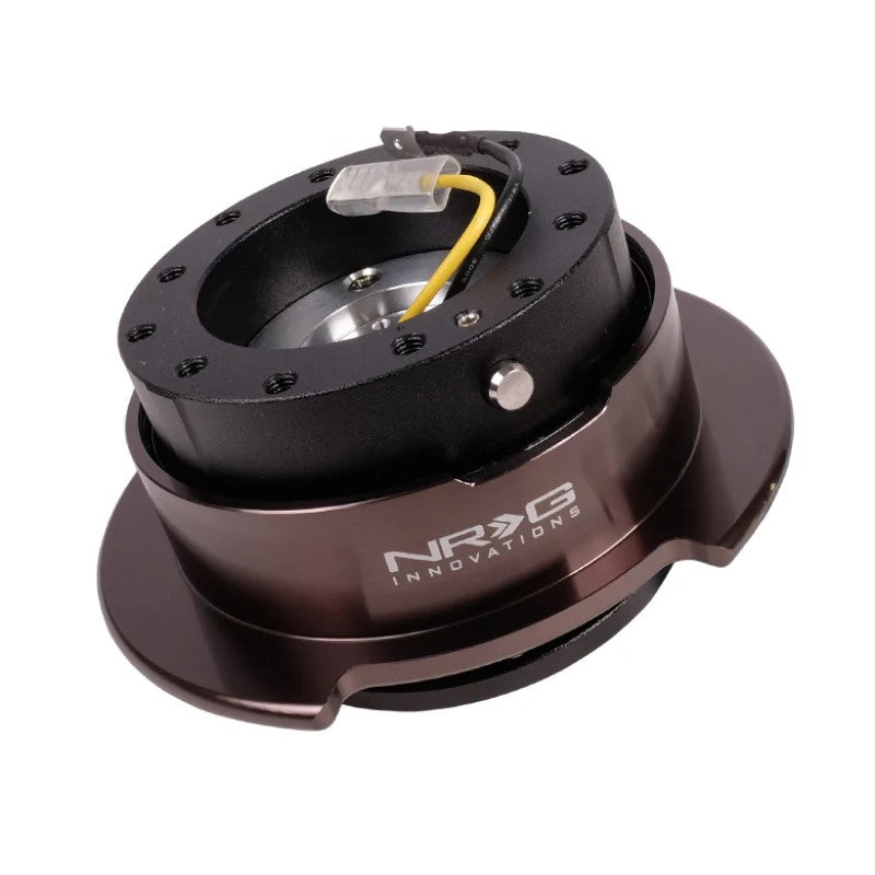 NRG Gen 2.5 black billet aluminum steering wheel quick release with flared black chrome ring and 6-bolt pattern
