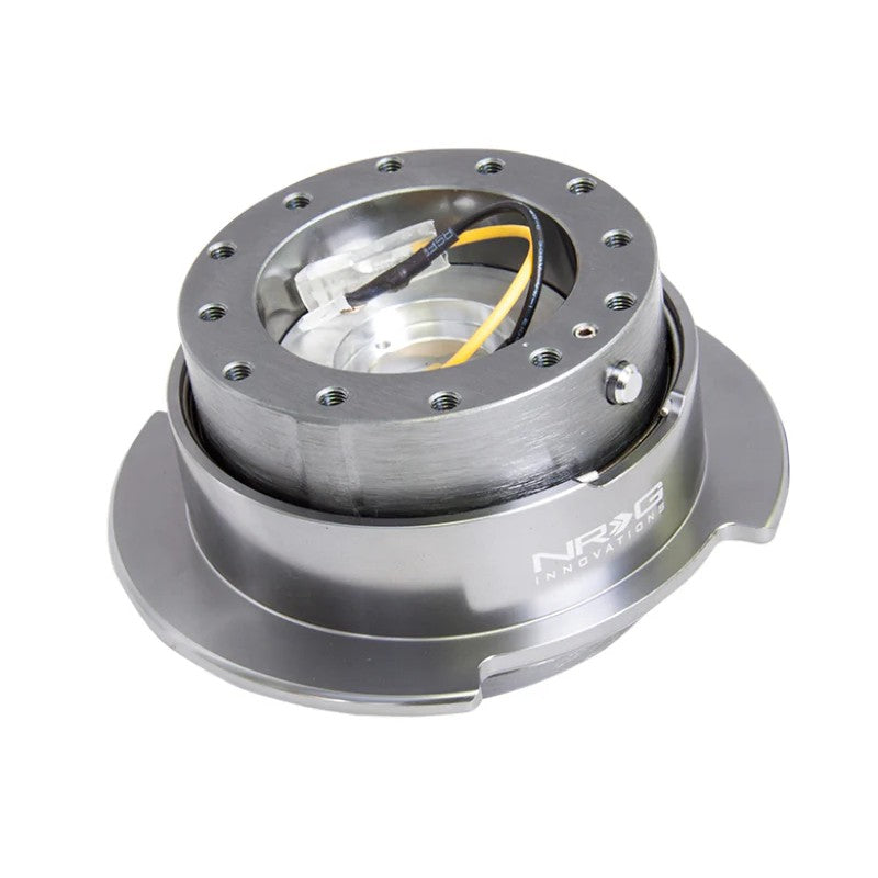 NRG Innovations Gen 2.5 steering wheel quick release with black anodized body and gunmetal flared removal ring