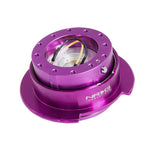Purple anodized aluminum NRG Innovations Gen 2.5 steering wheel quick release hub with flared diamond-cut ring.