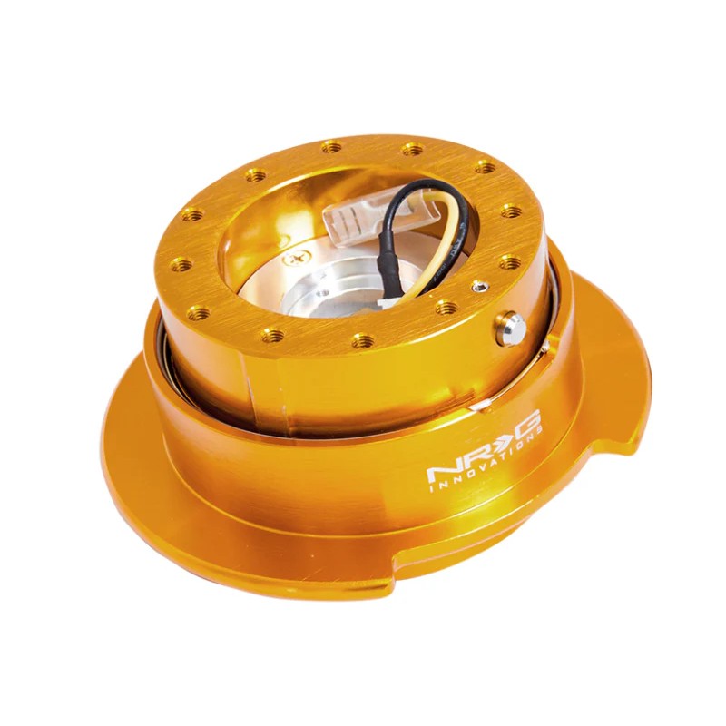 Rose gold NRG Innovations Gen 2.5 steering wheel quick release kit (SRK-250RG) showing the flared ring and body.