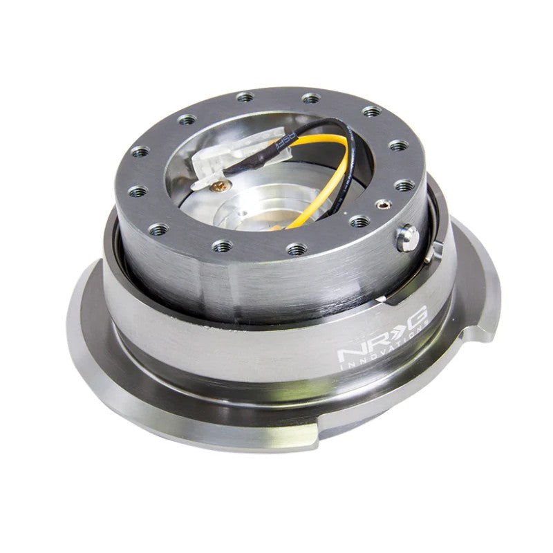 NRG Innovations Gen 2.8 quick release kit with black aluminum body and gunmetal flared diamond-cut ring.