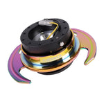 NRG Innovations Gen 3.0 steering wheel quick release with Neochrome paddle ring and black hub body.