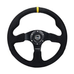NRG Innovations RST-012SA 320mm reinforced steering wheel with black Alcantara wrap and black stitching.