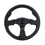 NRG 320mm black leather steering wheel with reinforced frame and black stitching
