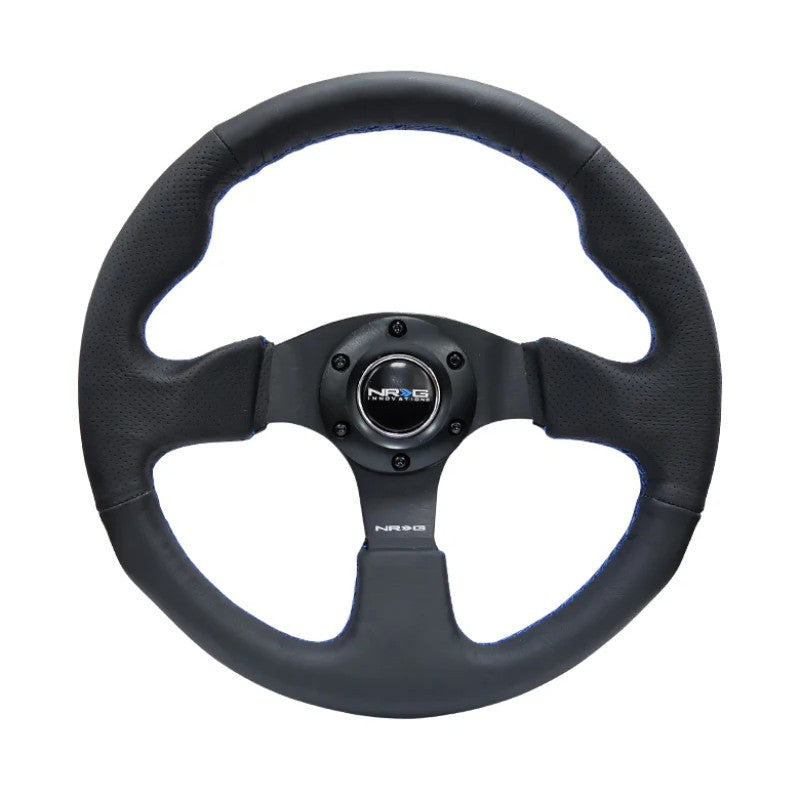 NRG RST-012R-BL 320mm reinforced 3-spoke steering wheel in black leather with blue stitching