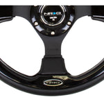 NRG RST-001BK 320mm black reinforced steering wheel with gloss black trim and 6-bolt mounting center.