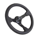 NRG RST-036MB-R 350mm reinforced steering wheel with black leather, 3-inch deep dish, and black basketball stitching.