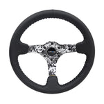 NRG 350mm reinforced steering wheel with black leather grip and digital camo hydrodipped 3-inch deep spokes