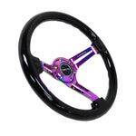 NRG RST-018BK-MC 350mm reinforced steering wheel with black wood rim, matte black spokes, and neochrome center stripe.