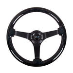NRG 350mm deep dish steering wheel with black sparkle wood grain finish and black three-spoke center