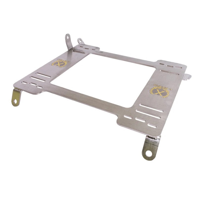 Pair of black powder-coated NRG SBK-SB01 steel seat brackets for 2002-2007 Subaru WRX and STI models.
