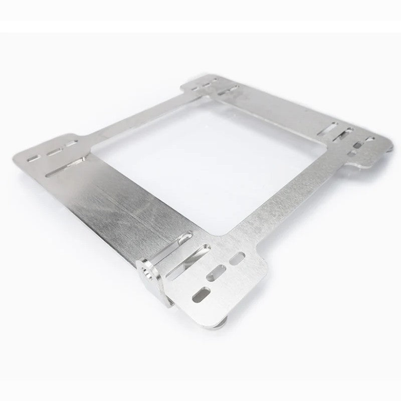 A pair of black powder-coated steel NRG Innovations seat brackets for 1999-2005 BMW E46 chassis.