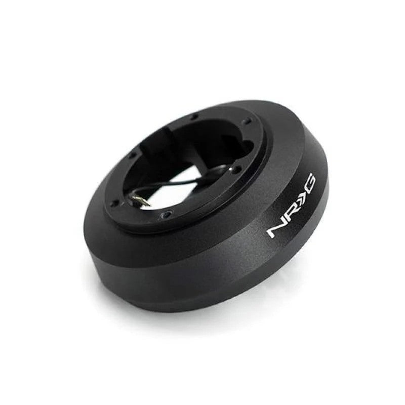 Matte black NRG Innovations SRK-193H short steering wheel hub adapter with 6-bolt mounting pattern.