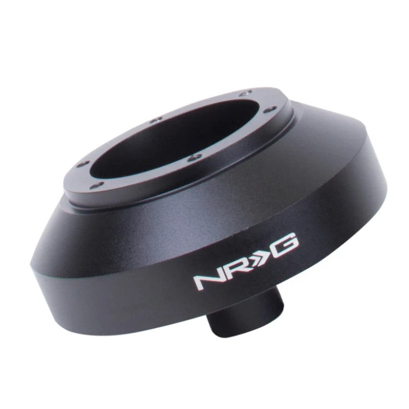 NRG Innovations SRK-141H black billet aluminum short steering wheel hub adapter with 6-bolt mounting pattern.