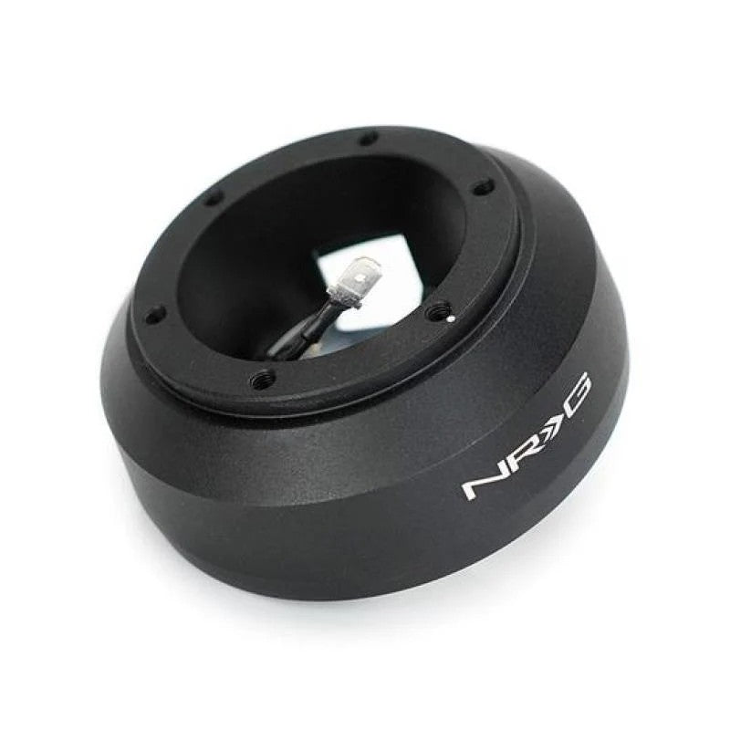 Black anodized NRG Innovations SRK-183H Short Hub Steering Wheel Adapter showing the 6-bolt mounting flange.
