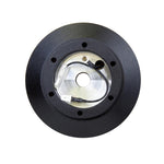 NRG Innovations SRK-121H black aluminum short steering wheel hub adapter for Toyota Supra and Celica.