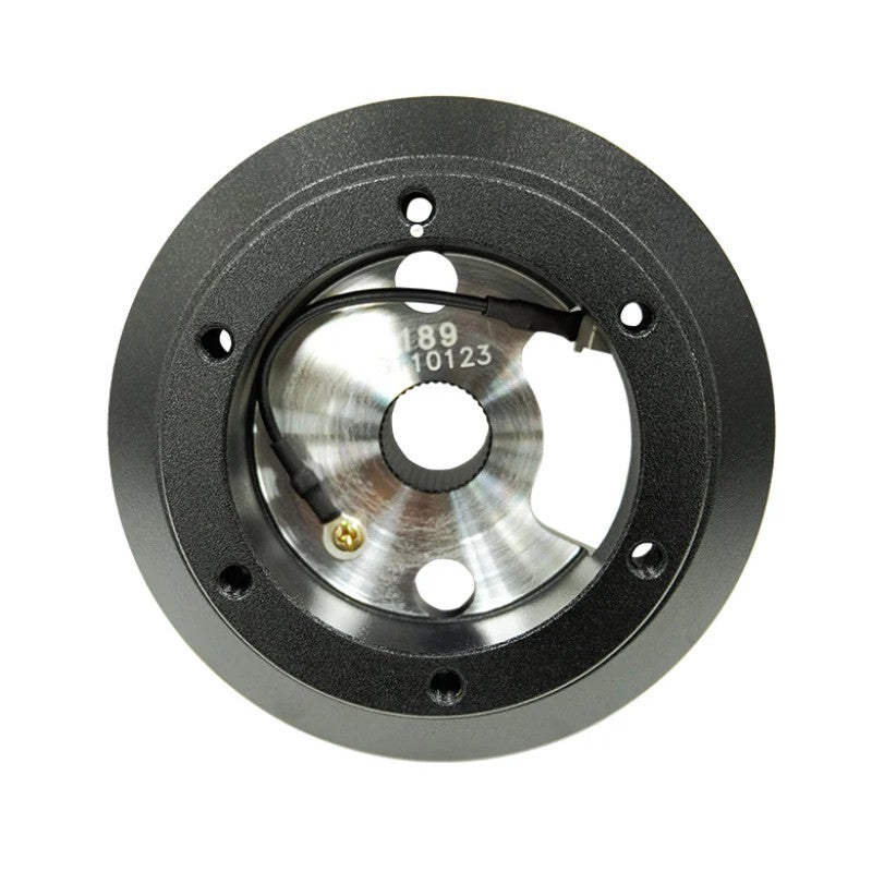 Black NRG Innovations short hub steering wheel adapter for 1996-2005 Porsche Boxster
