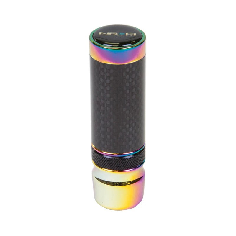 NRG Slimboy carbon fiber shift knob with neochrome adjustable base and M10x1.25 threading.
