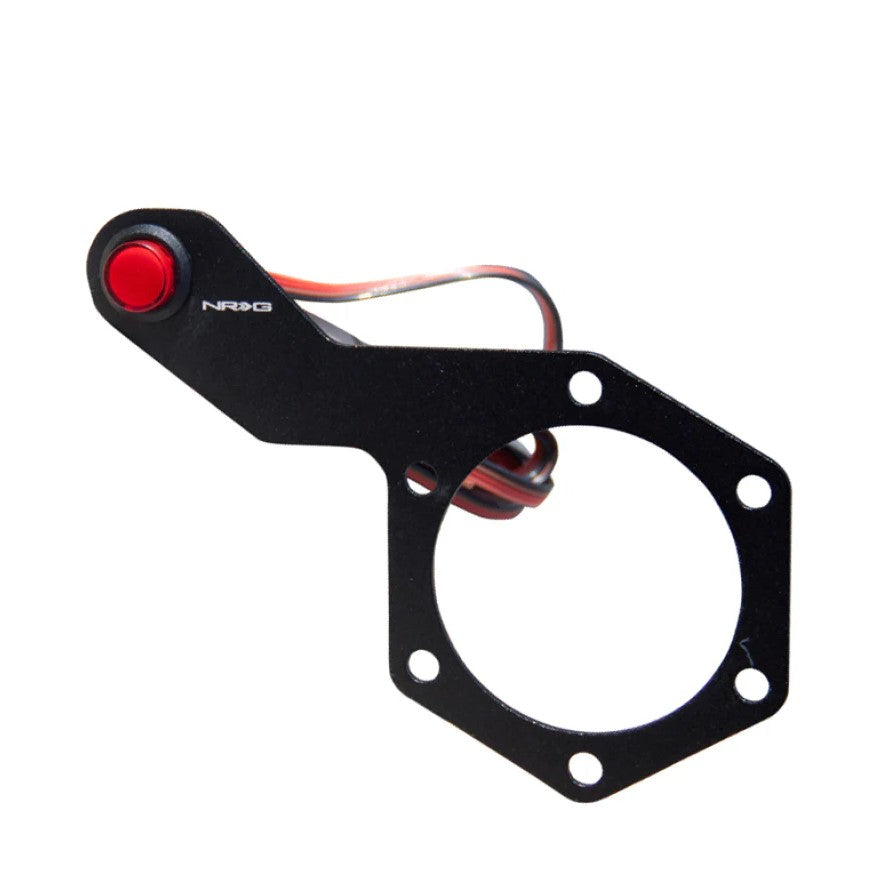 NRG Innovations black anodized extended bracket with a single push-button switch for 6-bolt steering wheels.