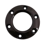 Circular carbon fiber steering wheel horn button ring with high-gloss finish and six mounting holes.