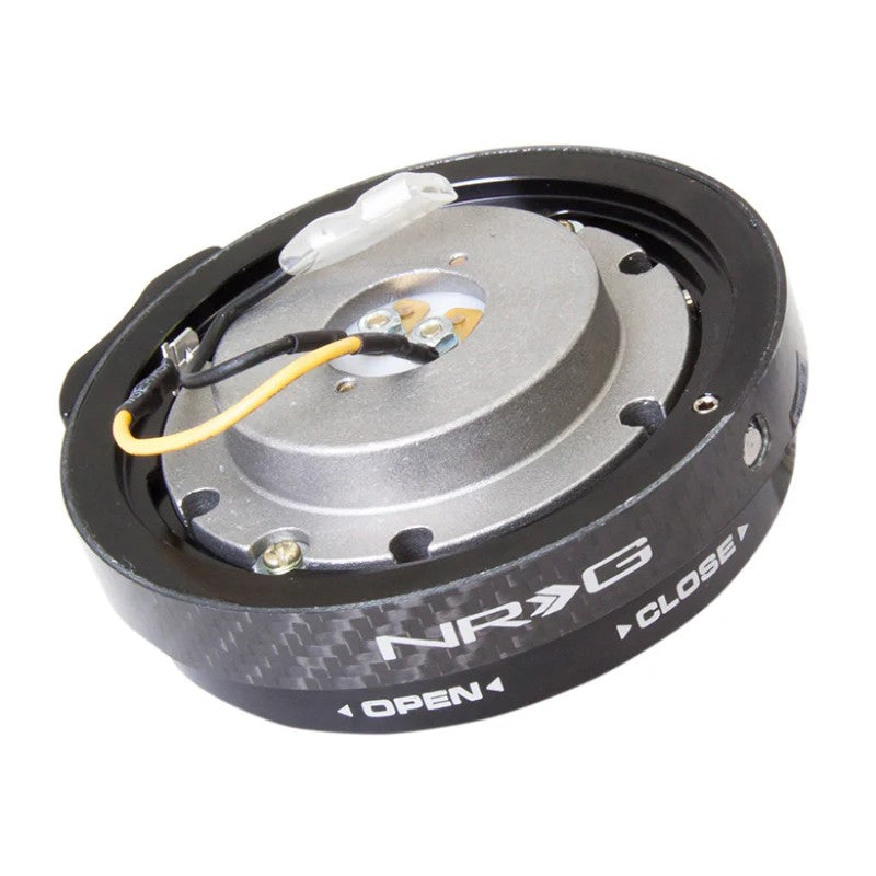 NRG SRK-400CF low-profile thin steering wheel quick release with carbon fiber finish and 6-bolt pattern
