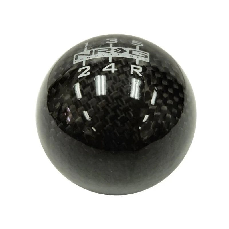 NRG Innovations heavy weight ball style shift knob in black carbon fiber with a smooth no-logo finish.