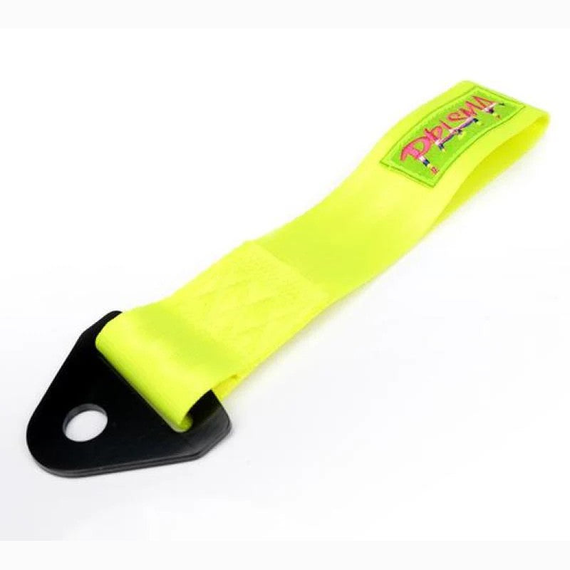 Green NRG Prisma Series universal tow strap with heavy-duty high-tensile webbing and mounting hardware.