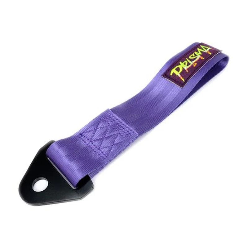 Purple NRG Prisma high-strength fabric tow strap with a black steel mounting bracket.