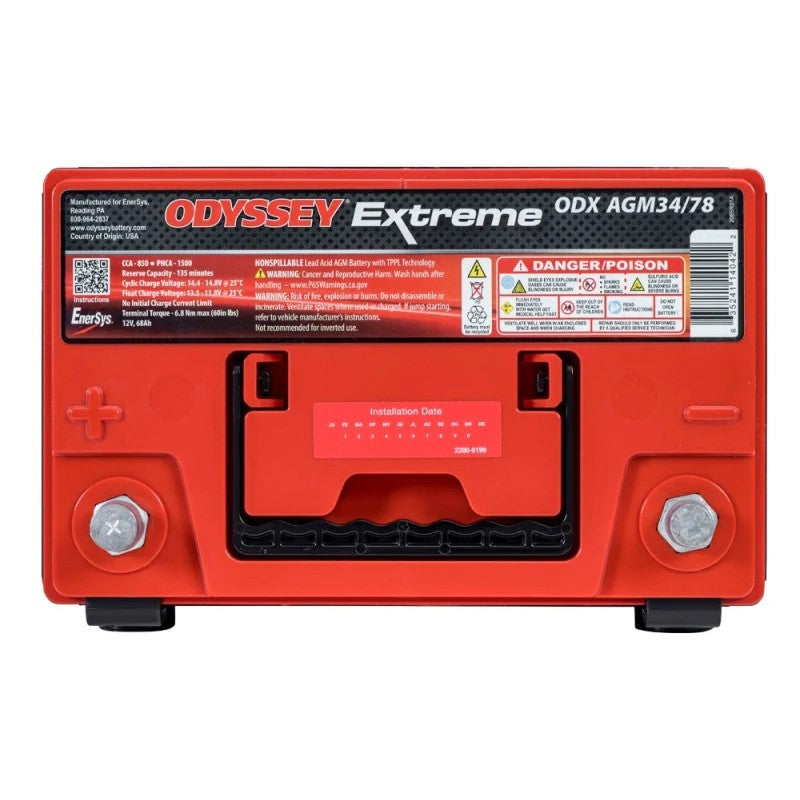 Odyssey Extreme Series 34/78-PC1500DT dual terminal AGM battery with Thin Plate Pure Lead construction.