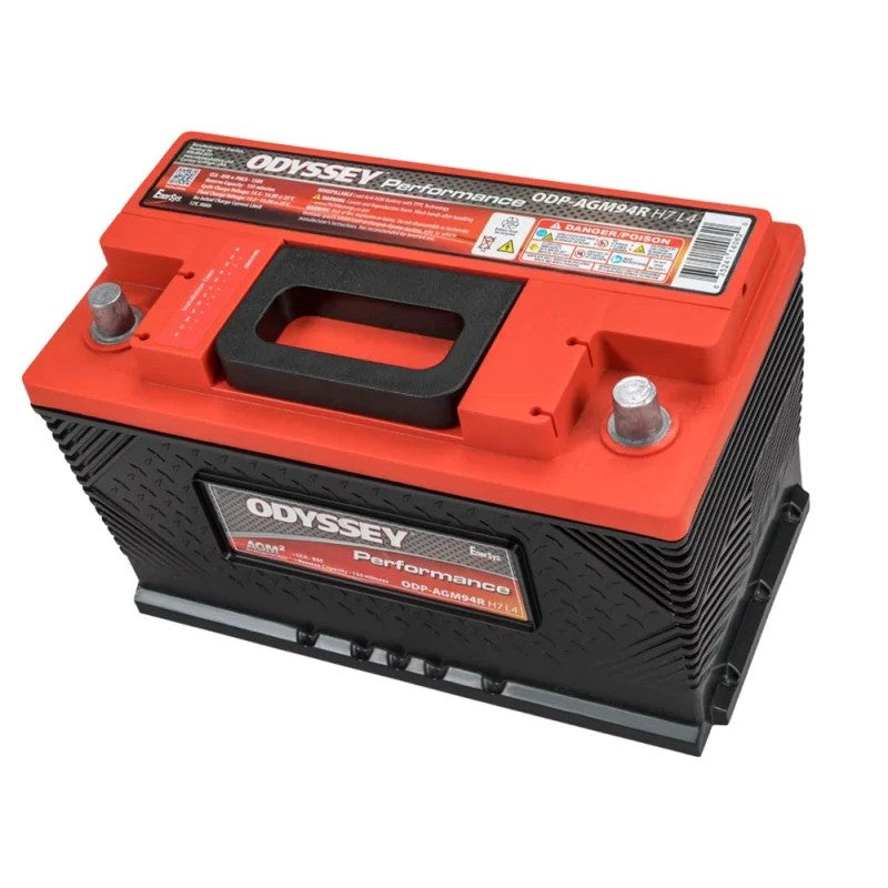 Odyssey Performance Series 94R-850 AGM battery featuring a red top and black casing