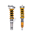 Ohlins Road and Track coilover kit with gold aluminum shock bodies and inverted struts for Porsche 911 997