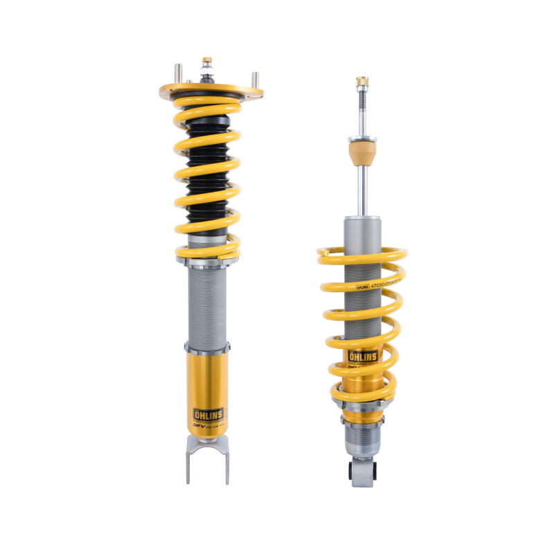 Öhlins Road & Track coilover suspension kit for 2006-2015 Mazda MX-5 Miata NC showing gold dampers and black springs.