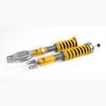 Ohlins Road & Track adjustable coilover suspension kit with gold and silver components for Nissan GT-R R35