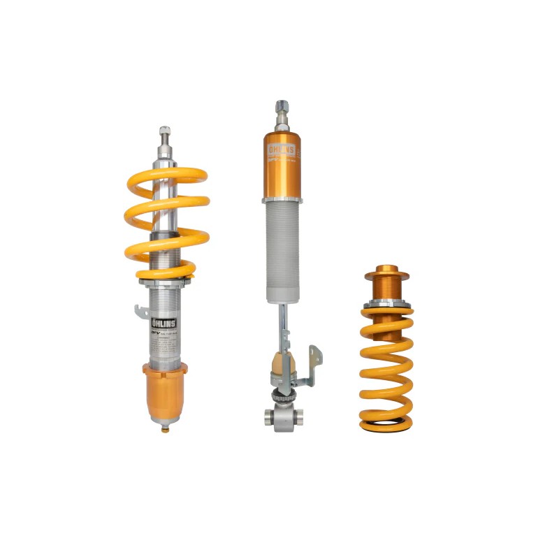 Ohlins Road & Track gold and silver monotube coilover kit for 2021-2025 BMW G8x chassis M2, M3, and M4.