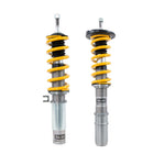 Ohlins Road & Track coilover suspension kit with gold dampers and black springs for Porsche Boxster and Cayman models.