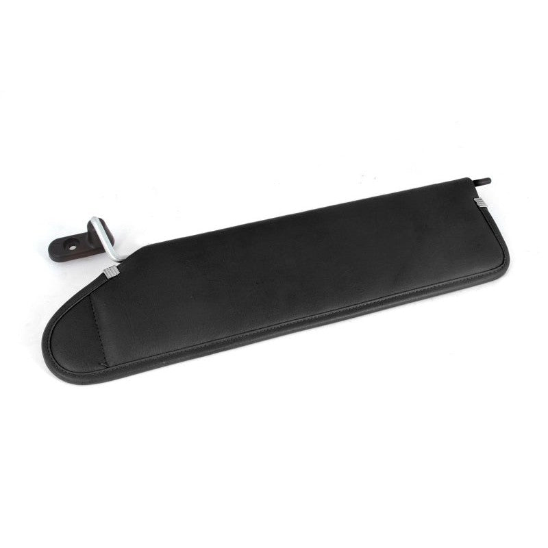Pair of Omix black vinyl sun visors with metal attachment rods for 2003-2006 Jeep Wrangler TJ.
