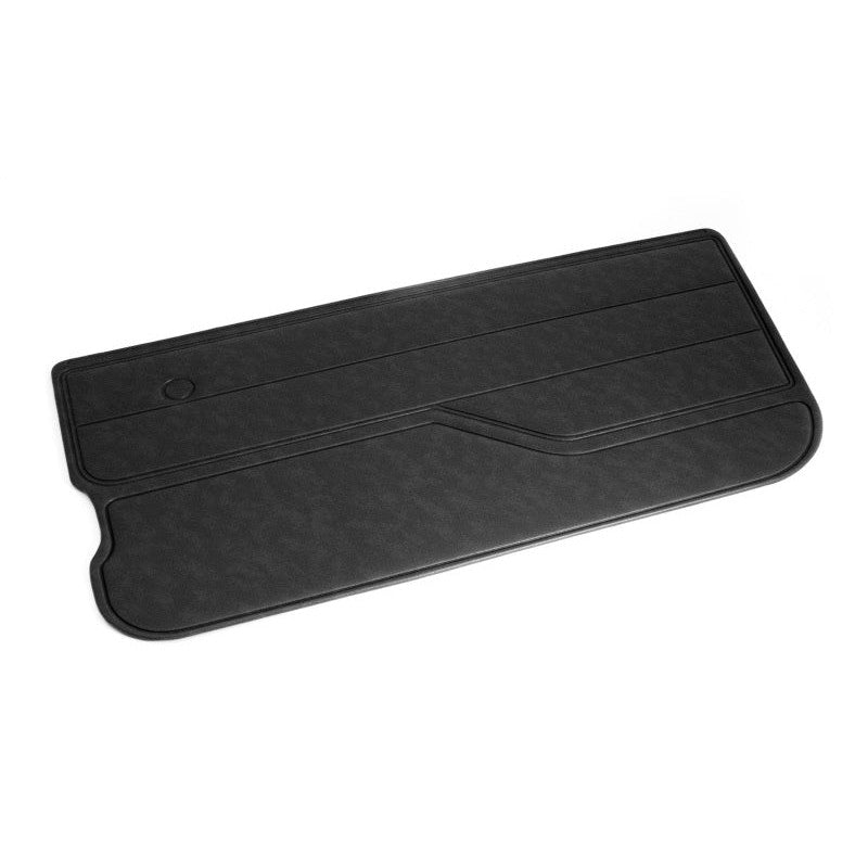 Omix charcoal grained vinyl interior door panel for the right passenger side of a Jeep CJ7, Scrambler, or Wrangler YJ.