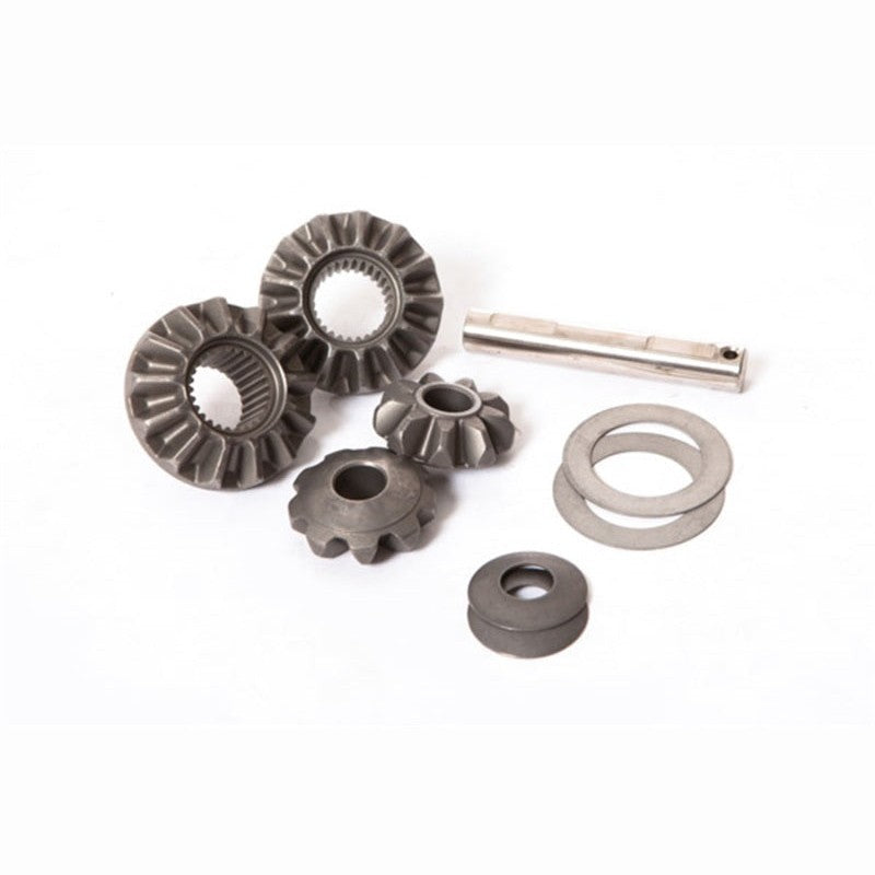 Omix Dana 35 differential spider gear set including four gears, cross shaft, and matching thrust washers.