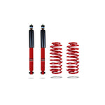 Pedders EziFit SportsRyder rear suspension kit featuring red lowering springs and performance shocks for Ford Mustang.