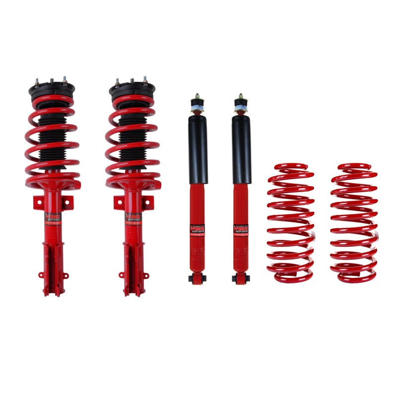 Pedders EziFit SportsRyder lowering springs and shocks kit with GT500 mounts for 2005-2014 Ford Mustang.