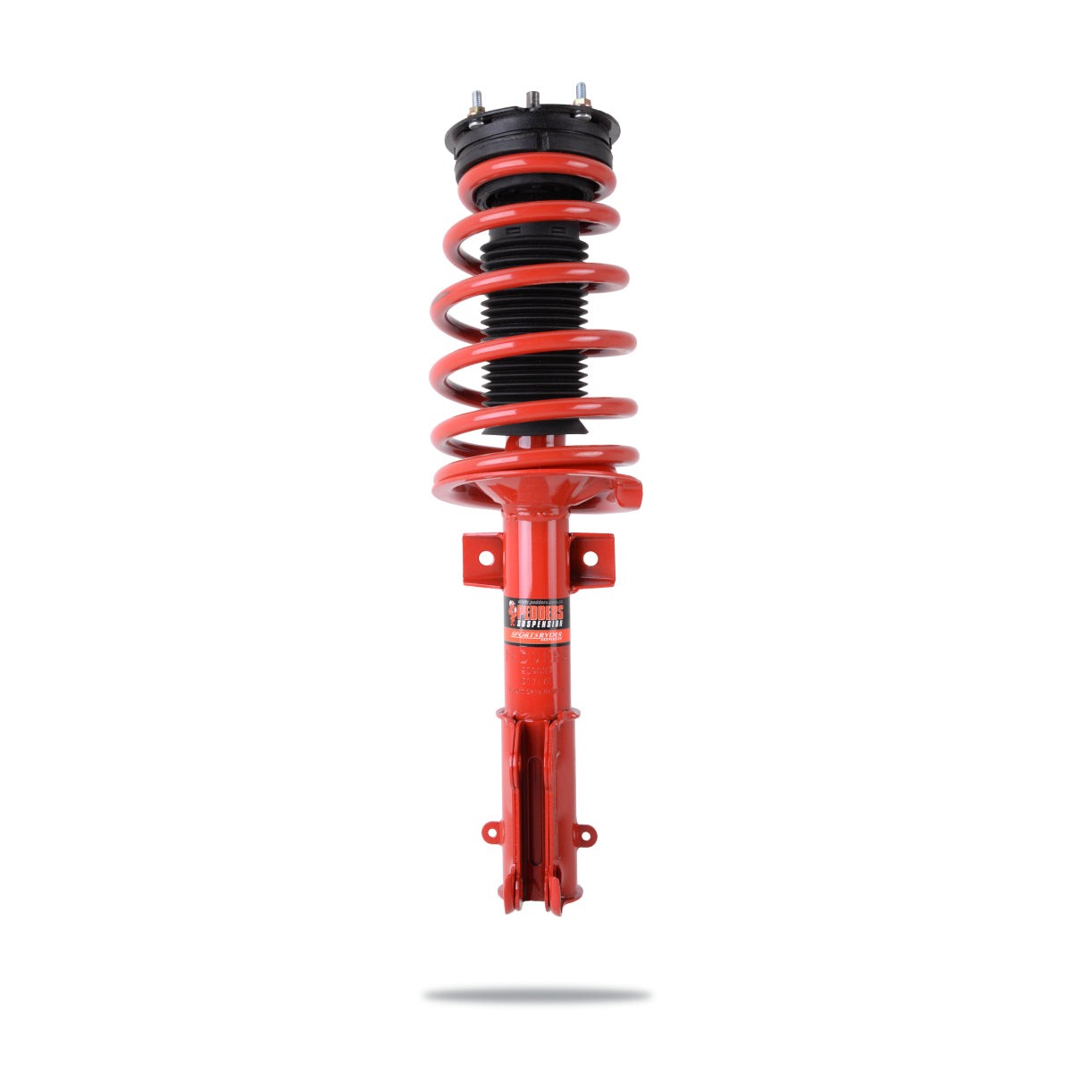 Pedders EziFit SportsRyder pre-assembled spring and shock kit with red coils and black struts for 2005-2014 Ford Mustang.