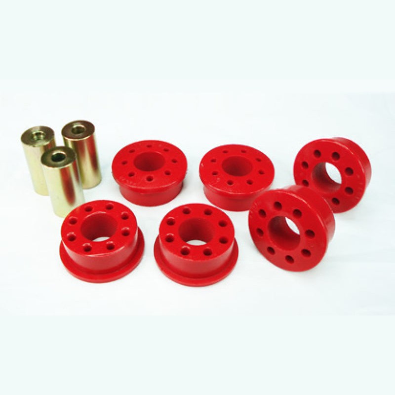Red Pedders urethane differential mount bushings with voids and hardened steel crush tubes (PED-EP1167).