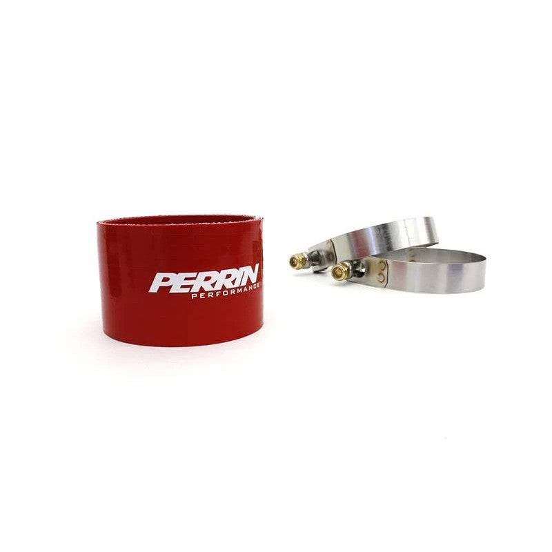 Red PERRIN multi-ply silicone intercooler coupler kit for 2002-2014 Subaru Impreza WRX and STI models.