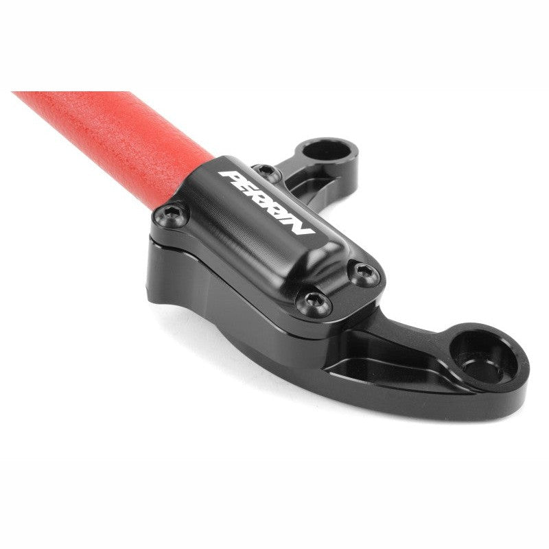 Red powder-coated PERRIN front strut tower brace for 2002-2007 Subaru WRX/STI and 2004-2008 Forester