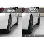 Pair of PERRIN 25mm hub-centric wheel spacers with 5x100 bolt pattern and 56mm center bore