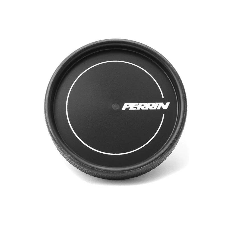 Black PERRIN oil fill cap for select 1993-2016 Subaru and Scion engines.