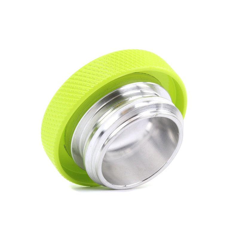 Neon yellow PERRIN oil fill cap for Subaru Impreza, WRX, STI, Crosstrek, BRZ, and Toyota GR86